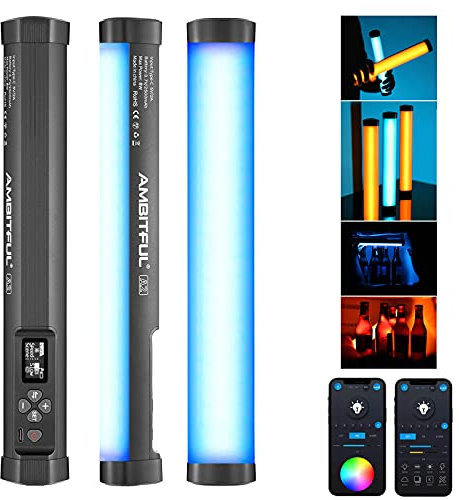 AMBITFUL A2 Full-Color RGB Tube Light, CRI 95 TLCI 97 Accurate Color,2500k-8500K Adjustable,RGB CCT HSI Mode, 29 Fx Light Effect,APP Control Support, Magnet Design (A2)