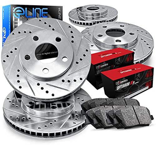 R1 Concepts Front Rear Brakes and Rotors Kit |Front Rear Brake Pads| Brake Rotors and Pads| Optimum OEp Brake Pads and Rotors |fits 2014-2020 Audi A3 Quattro, S3, Volkswagen Golf R