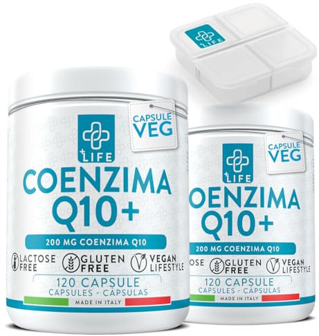 Coenzima Q10 200mg PiùLife, 240 Capsule Q10 Coenzima Da Ubiquinone Antiossidante Antiage, CoQ10 Integratore Pelle, Sistema Immunitario, Integratore Energia Contro i Radicali Liberi, Coenzyme Q10