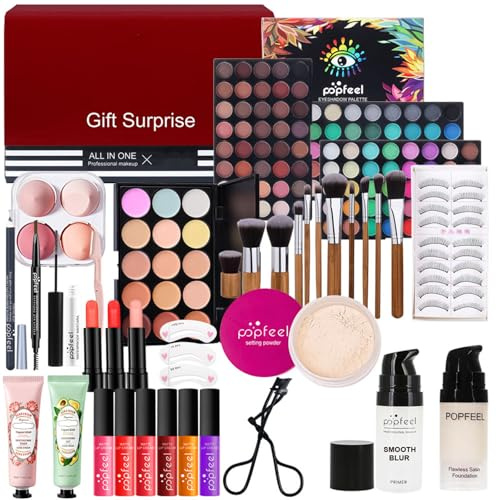 All in One Make Up Set, Make-up Sets, Schminke Set für Frauen, Makeup Set Starter Kit Kosmetik Schmink Set mit Lidschatten Palette, Lippenstift, Eyeliner, Mascara, Pinsel Für Frauen Mädchen