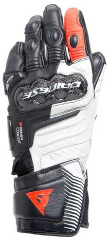 Dainese - Carbon 4 Long Lady Gloves, Guantes Moto Largos, Deportivos, en Piel, con Protecciones de Carbono en los Nudillos, Mujer, Negro/Blanco/Rojo Fluo, XL