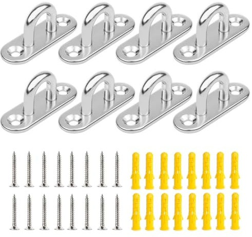 Zydiwo 8 Piezas Placa de Ojo M5 de Acero Inoxidable 304 Gancho 8 Piezas de Techo para Colgar 45 x 15mm Anclajes Techo Hamacas Fuerte con Tornillos de Montaje (M5)
