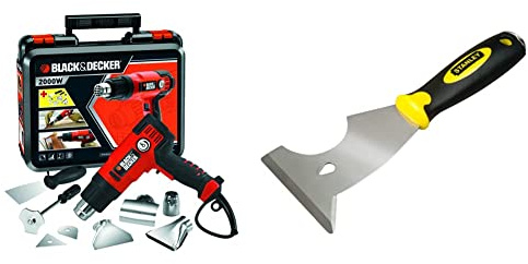 BLACK+DECKER KX2200K-QS Pistola termica/Sverniciatore 2000 W con 8 accessori in valigetta, Temperatura (65-645°c) & STANLEY 0-28-206 Spatola multiuso 6 in 1