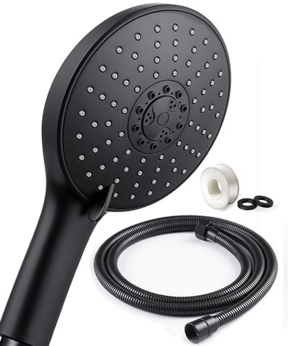 Duschkopf, NEUFLY Handbrause gross duschkopf mit Edelstahl schlauch wassersparend Druckerhöhend Brausekopf Chrom Universal Duschbrause - 7 Modi Dusche Schwarz