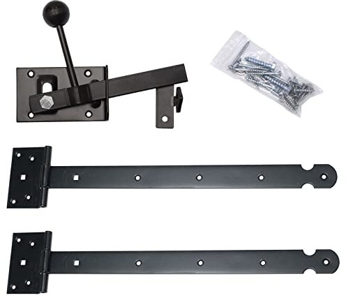 Beschlagsortiment für Zauntore aus Holz, mit Kreuzgehänge & Gartentorfalle in der Ausführung: (verzinkt & schwarz pulverbeschichtet)