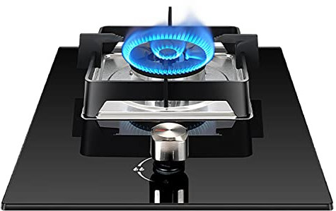 IBOWZ Plaque de Cuisson Gaz Table de Cuisson à gaz 30 cm Plaque de Cuisson à gaz intégrée,Plaque de Cuisson à gaz en Verre trempé Noir,avec Rappel Chaud et Support carré en Fonte,Facile à Utiliser