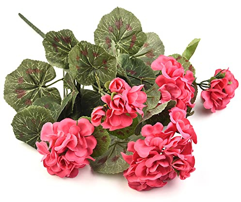 Geranien, künstliche Geranien, Strauch, -beständig, künstliche Geranien, Seidenblumen, für den Außenbereich, Geranien, für florale Heimdekoration, dunkelrosa