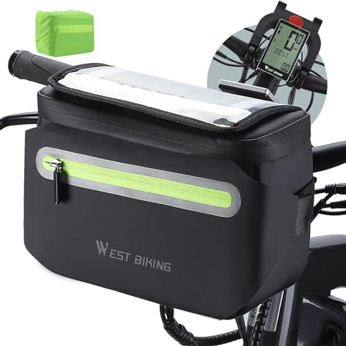 XIQI Lenkertasche Fahrrad mit Lenkeradapter für E-Bikes, Fahrradtasche Vorne Lenker Wasserdicht Fahrradlenkertaschen mit Handyhalterung Tascheund Abnehmbar Schultergurt (4 L)