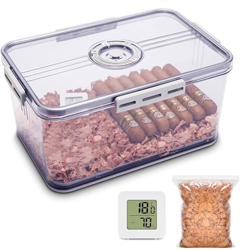 CIGARLOONG Cigar Humidor with Cedar Wood Chips and Hygrometer,Large Desktop Cigar Humidor Box Accommodate 100 Cigars, Gifts for Cigar Lovers