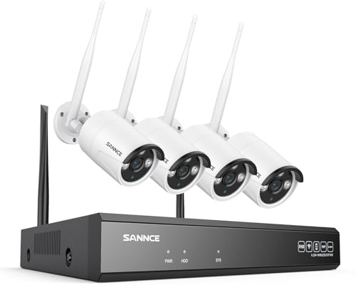SANNCE 5MP Wireless CCTV Security Camera System, 10 Channel NVR, 4x WiFi Outdoor Cameras 5MP, Two Way Audio, Works with Alexa, Human Detection, App Alert, IP66 Waterproof, NO HDD