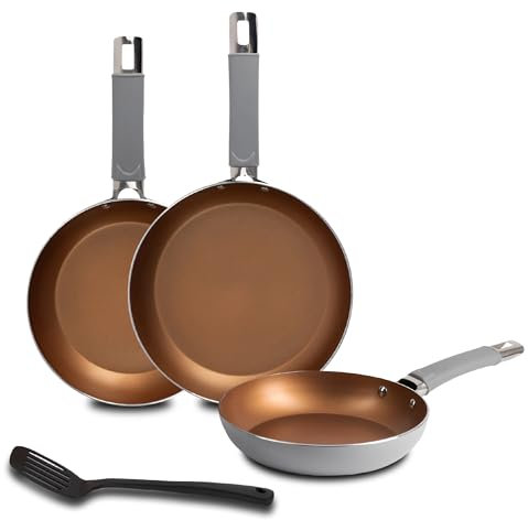 Bergner Juego de 3 Sartenes Ø18Ø22Ø26cm Aluminio forjado cobre + Espátula ranurada