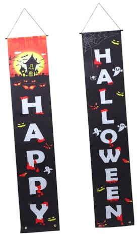 Warmhm 1 Paar Couplet Halloween-wimpelkette Dekorationen Für Türvorhänge Haustürschild Halloween-banner Im Freien Flaggenbanner Halloween-dekor Haustürdekoration Anhänger Polyestertuch