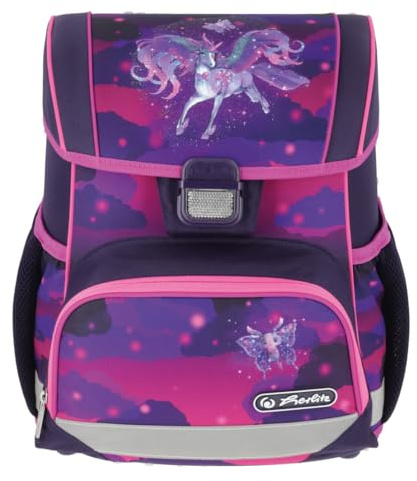 Herlitz Loop Magic Unicorn Schulranzen, Rucksack für Kinder, Schulrucksack 17L, Kinderrucksack, Leicht Schultasche für Mädchen, Reflexmaterial, Schnallenverschluss, Ergonomische Form, Rosa Violett