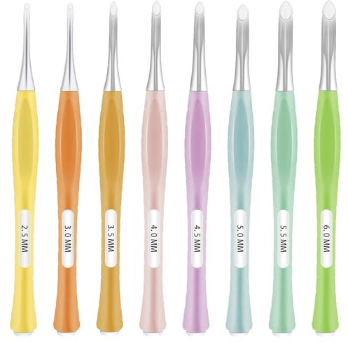 Andibro Häkelnadel Set,8 teiliges ergonomische rutschfeste Inline Häkelnadeln Häkelnadel Set für Anfänger weicher Griff Häkelnadeln für Mützen Handschuhe Schals Stricken DIY 2.5–6 mm (C-J)