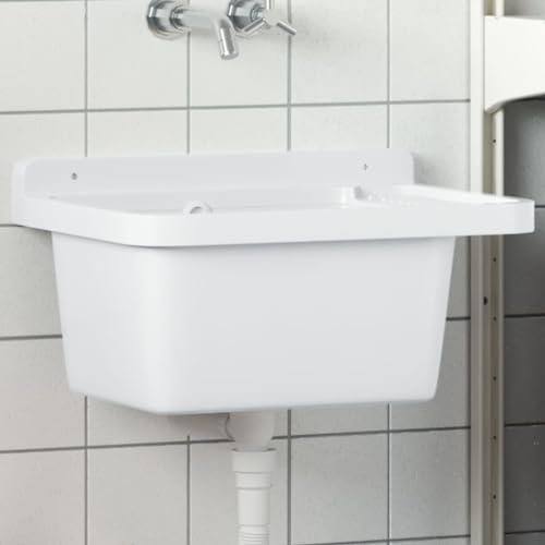 Brokky Lavabo a Parete Bianco 50x35x24 cm in Resina-Lavandino di Appoggio Design Moderno,Lavabo ad Incasso,Lavamani,Bacinella Sanitari Bagno
