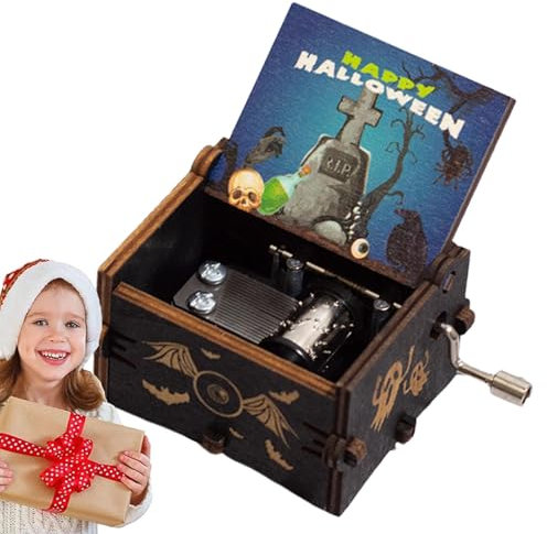 Carillon di Halloween - Carillon Notturno Spaventoso, Carillon in Legno a manovella per Halloween | Carillon Dipinto Notte Horror Ornamento di Zucca in Legno Regalo di Halloween 8,9x5,7x4,3c