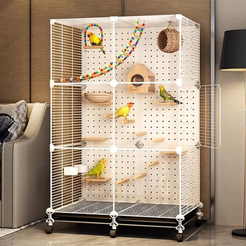 WXXSHGDW Jaula para Periquitos, Jaula para Loros, Jaula para Pájaros Grande, Agapornis Jaula con Ruedas, Nido para Pájaros, Escalera, Columpio, Bandeja, para Periquitos, Canarios, Cacatúas, Agapornis