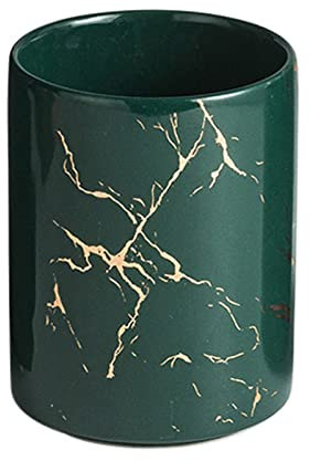 Gobelet à Brosse à Dents en céramique Porcelaine/marbre, gobelet de Salle de Bain à Grain doré, Porte-Brosse à Dents, gobelet de Salle de bain-vert-350 ML 12,3 oz