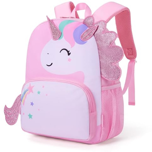 mommore Kids Backpack Preschool Kindergarten Backpack for Girls 4-6 Pink Unicorn Girl Bookbag 15” for Elementary School