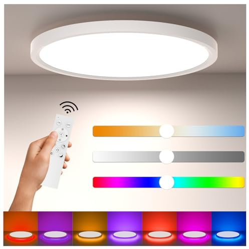 Aphyni RGB LED Deckenleuchte rund 33W, 40CM dimmbar mit App, Fernbedienung | Flache Deckenlampe mit 3000–6500 K, RGB-Farbwechsel und intelligenter App-Steuerung für Schlafzimmer, Küche und Wohnzimmer