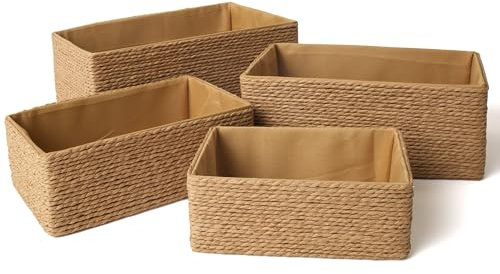 La Jolíe Muse Aufbewahrungskörbe Set 4 – Flechtkorb Papierbehälter zur Aufbewahrung, Makeup-Boxen für Schrank Bad Schlafzimmer Wohnzimmer