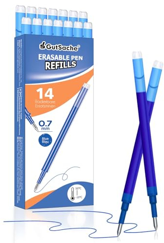 14x Radierbare Gelschreibermine, GutSache 0.7mm Blau Ersatzminen, Kompatibel mit Pilot FriXion Ball & Clicker & Eberhard Faber, Thermosensitiver Tinte Gelstift-Ersatzmine für Gelschreiber