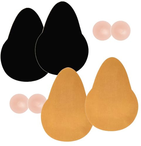 POMAMZ Breast Tape Push Up Boob Tape Breast Lift Tape for Large Breasts, 2 Pairs Invisible Stick on Adhesive Bras & Nipple Covers,E/F CUP,Beige/Black