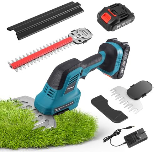 Gxpjycfob Cordless Hedge Trimmer, 21V Electric Hedge Trimmer, 700W Heavy Duty Hedge Cutter for Shrub, Bushes, 31cm Cutting Length, 2x Rechargeable Battery & Charger, Interchangeable Grass Shear Blade