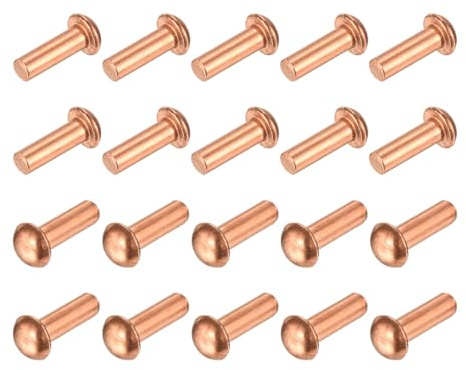 QUARKZMAN 30 Pcs Rivets Solides En Cuivre, 5/32 x 15/32 Tête Ronde Rivets Métalliques Attaches Métalliques Pour Applications Électriques Finition Cuivrée, Ton Cuivré