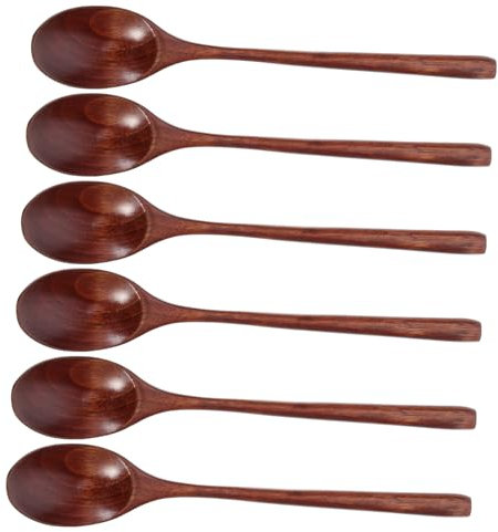 EQEQE Cucchiai di Legno for Cucinare, 6 Pezzi Cucchiaio Laccato Antico con Manico Lungo Utensili da Cucina stoviglie + Set cucchiai Manico for Cibo Cucina Asiatica zuppa Portatile