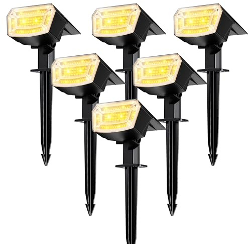 TECKNET Solar Spot Lights Outdoor Garden - 59 LEDs Garden Lights Solar Powered, 3000K Warm White Light, 3 Brightness Levels Pathway Lighting IP65 Waterproof for Outdoor Pathway/Lawn Lighting, 6 PCS