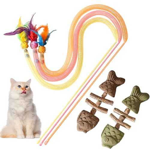KIPTVO Catnip Toys for Indoor Cats, Snaky Rope Kitten Spring Tube, Cat Grass Teething Stick, Safe Teeth Cleaning Chew, Cat Grass Stick for Cats, for Teething Pets