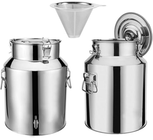 Yiustldd Heavy Duty Milk Can Jug - 5-88L Stainless Steel Milk Churn Canister Wine Pail Bucket Bottle Transport Tank with Spigot, 250 mesh funnel,10L