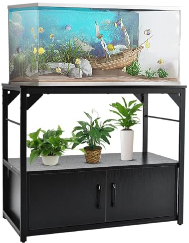 BAVNNRO Aquarium-Ständer mit Metallrahmen, mit Aufbewahrungsschrank, Aquarium-Ständer mit Ständer für Aquarium-Zubehör, Aufbewahrung für Fischliebhaber, 299 kg Kapazität, schwarz, 93 cm L x 48 cm B