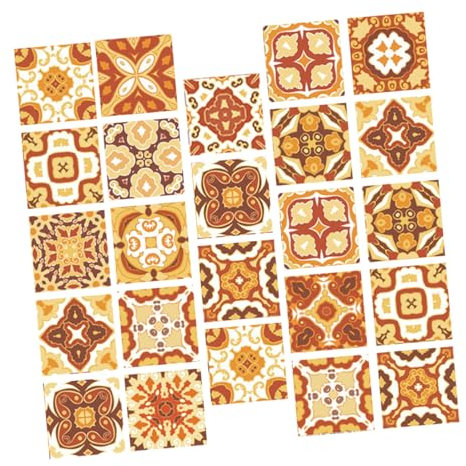 POPETPOP Autocollants Pour Carrelage Rétro 24pcs Imperméable Autocollant Mural 10x10cm Cuisine Et Salle De Bain Décoration Diy Film De Couverture