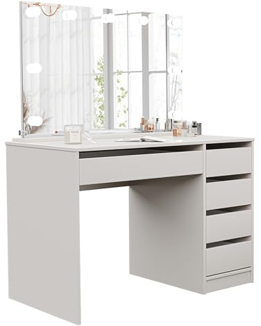 IDOHOME 5 Schubladen Schminktisch mit Beleuchtung - Cashmere Schminktisch mit Spiegel - Dressing Table with Mirror - Frisiertisch - mit Schubladen - Kosmetiktisch - Dressing Table