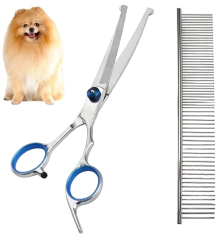 OUDQFCJ Set Tijeras Profesionales de Peluquería Canina y Peine de Acero Inoxidable con Punta Redonda de Seguridad