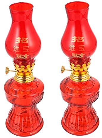 Hemobllo 2 pezzi Lampada Olio in Decorazione Vintage in Vetro con Paralume Antivento Lampada Kerosene per Interni e Facile da Usare
