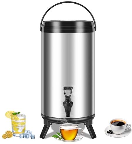 Togarhow Insulated Stainless Steel Bucket with Tap 12L/3.2Gallon Cold Drink Hot Water Dispenser with Folding Feet Coffee Wine Milk Tea Barrel for Restaurant Party Home Catering Use