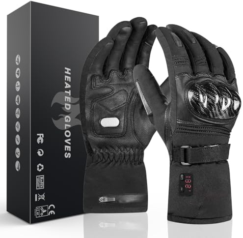 Heated Gloves for Men Women, Temperature Display Heated Motorcycle Gloves, 2700mAh Rechargeable Battery Winter Gloves for Skiing Motorcycle Cycling Fishing Hunting