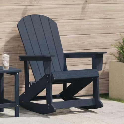 Mandloder Adirondack Schaukelstuhl Marineblau, wetterfester Kunststoff Gartenstuhl, 73.5x92x90cm Outdoor Gartenmöbel für Terrasse Balkon, bequemer Relax Stuhl