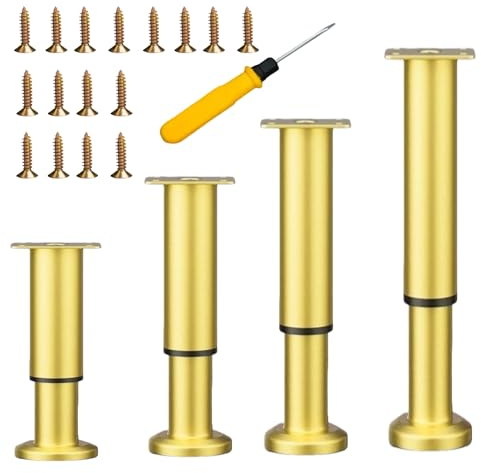 EURXLQ 4 Gold Verstellbare Möbelfüße 18-30cm,Tischbeine Metall Füße für Möbel,rutschfest,Rostbeständig,Stark Belastbar,Möbelfüße Höhenverstellbar,Schrankfüsse,Schrank Füße
