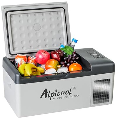 otmechl 15L Compressor Car Fridge Freezer, DC 12/24V Camping Refrigerator, Portable Mini Cool Box AC 220V for Truck Campervan RV Bo at, -20℃ to 10℃