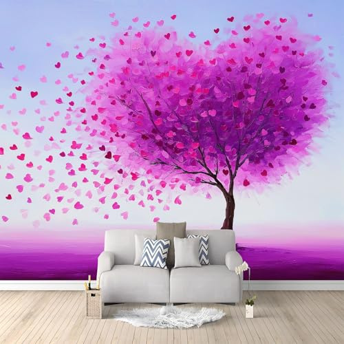Fototapete Lila Liebesbaum 200x140 cm 3D Vliestapete Wandbild, Mustertapete Moderne Wandtapete, Wohnzimmer Schlafzimmer Kinderzimmer Büro Flur Wanddeko