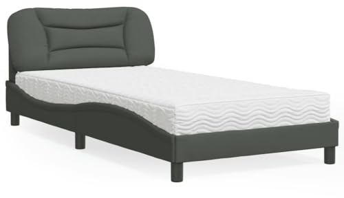 Runheo Hvar Säng med madrass, mörkgrå, 100 x 200 cm, tygöverdrag, vågforms-design, komfortskummadrass H2/H3, för vilsam sömn