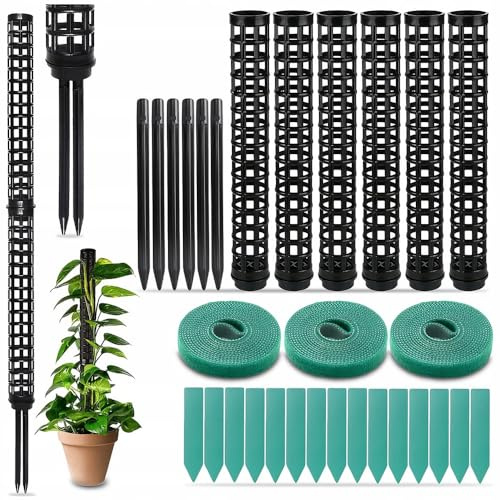 6 Stück Moosstab Pflanzstab, Rankhilfe Zimmerpflanze mit 15 Etiketten und 3 Rollen Klettverschluss 150cm, Monstera Rankhilfe, Moosstab für Monstera für Gartenbepflanzung Efeutute Pflanzenunterstützung