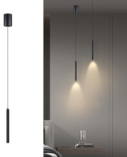 Jadssox LED-Pendelleuchte Schwarz Langes Rohr - Hängende Deckenlampe als Spot, Minimalistische Hängeleuchte, 3W Pendelleuchten für Wohnzimmer, Schlafzimmer, Café, Bar(4000K,30cm)