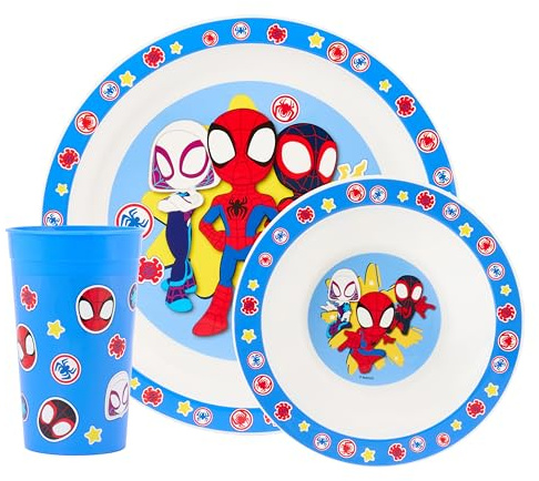 Marvel Spidey and His Amazing Friends 3 Piece Dinnerware Set, Includes Plate Bowl and Tumbler, Blue, Polypropylene, Dishwasher and Microwave Safe, 36 Months Plus