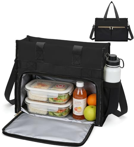 Lunchtasche für Damen, Lunchtasche mit kühlfach, 15.6 Zoll Laptoptasche mit isoliertem Lunchfach, Aktentasche Wasserdicht, Lehrertasche Lunchtasche Aktentasche für Uni, Büro, Business (schwarz)