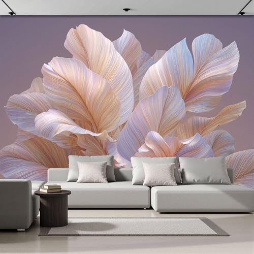 Foglie Banano Carta Da Parati Panoramica 350L×256Acm, Illustrazione Arte Moderna Parati Seta, Rosa Chiaro Grandi Murali Per Soggiorno Camera Da Letto Studio